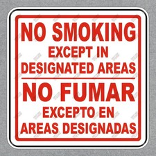 No Smoking Safety Sign Sticker OSHA Compliant, Designated Areas Only, 719829