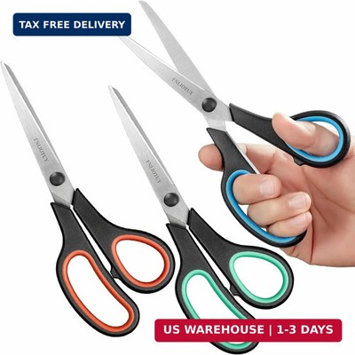 3-Pack Heavy Duty Scissors with Ultra Sharp Blades and Comfort Grip Home 8''