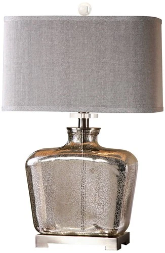 Modern Table Lamp 28" Tall Speckled Mercury Glass Beige Shade Living Room House - Picture 2 of 2