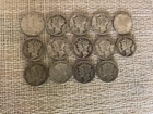 Mercury Silver dimes, Lot of 14, 90% Silver, ~ 1 Oz Total Silver Content.