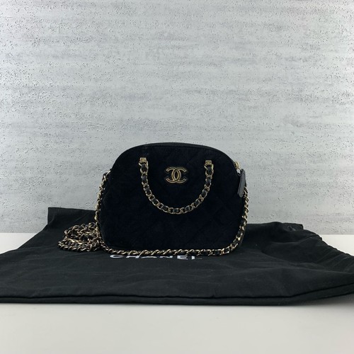 Chanel Classic Flap Mini Black Velvet Gold HW Shoulder Bag Authentic Preowned