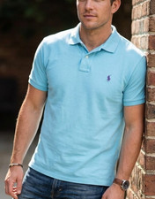 Polo Ralph Lauren Mens Custom Fit Light Blue Short Sleeve Polo Shirt Large