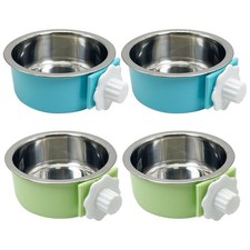 4 Pcs Crate Dog Bowl Cat Removable Stainless Steel Food and Water Feeder Hang...