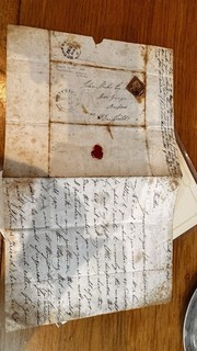 1843 GB Queen Victoria 1d Penny Red entire letter used handstamps wax seal