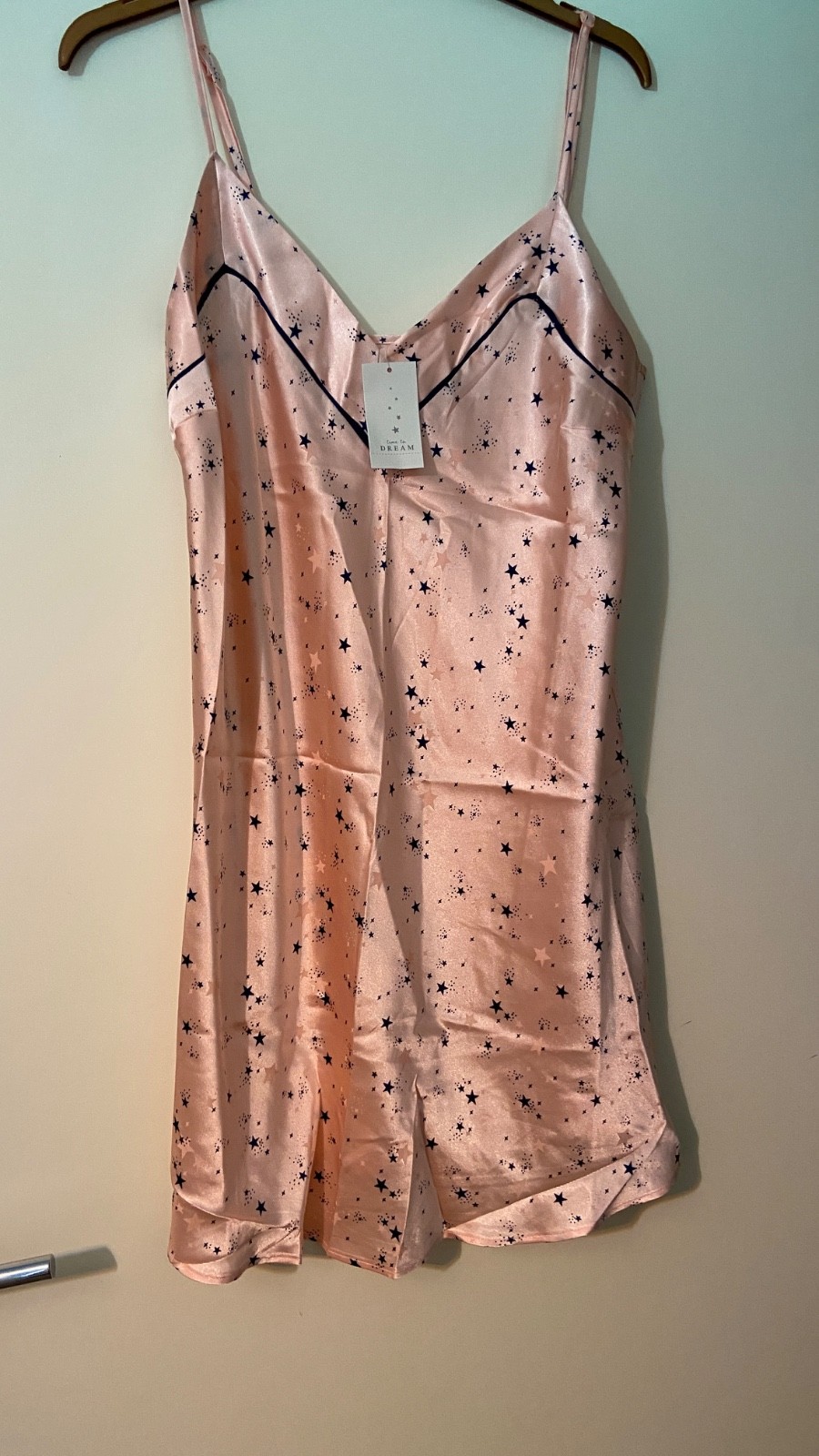 NEW w TAGS Pink Stars Satin Slip Dress Chemise