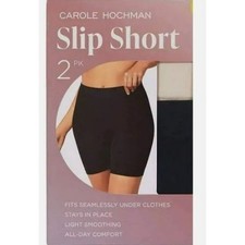 Carole Hochman Women  s Slip Shorts 2-Pack, Black/Nude, Large