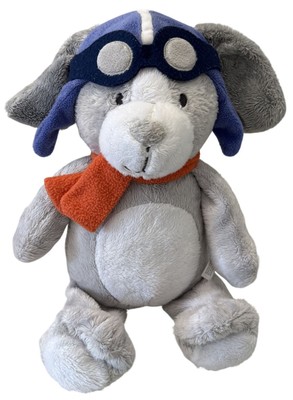 Carters Take Care Flight Plush Gray Dog 15'' Blue Pilot Hat Orange Scarf Gift 0+