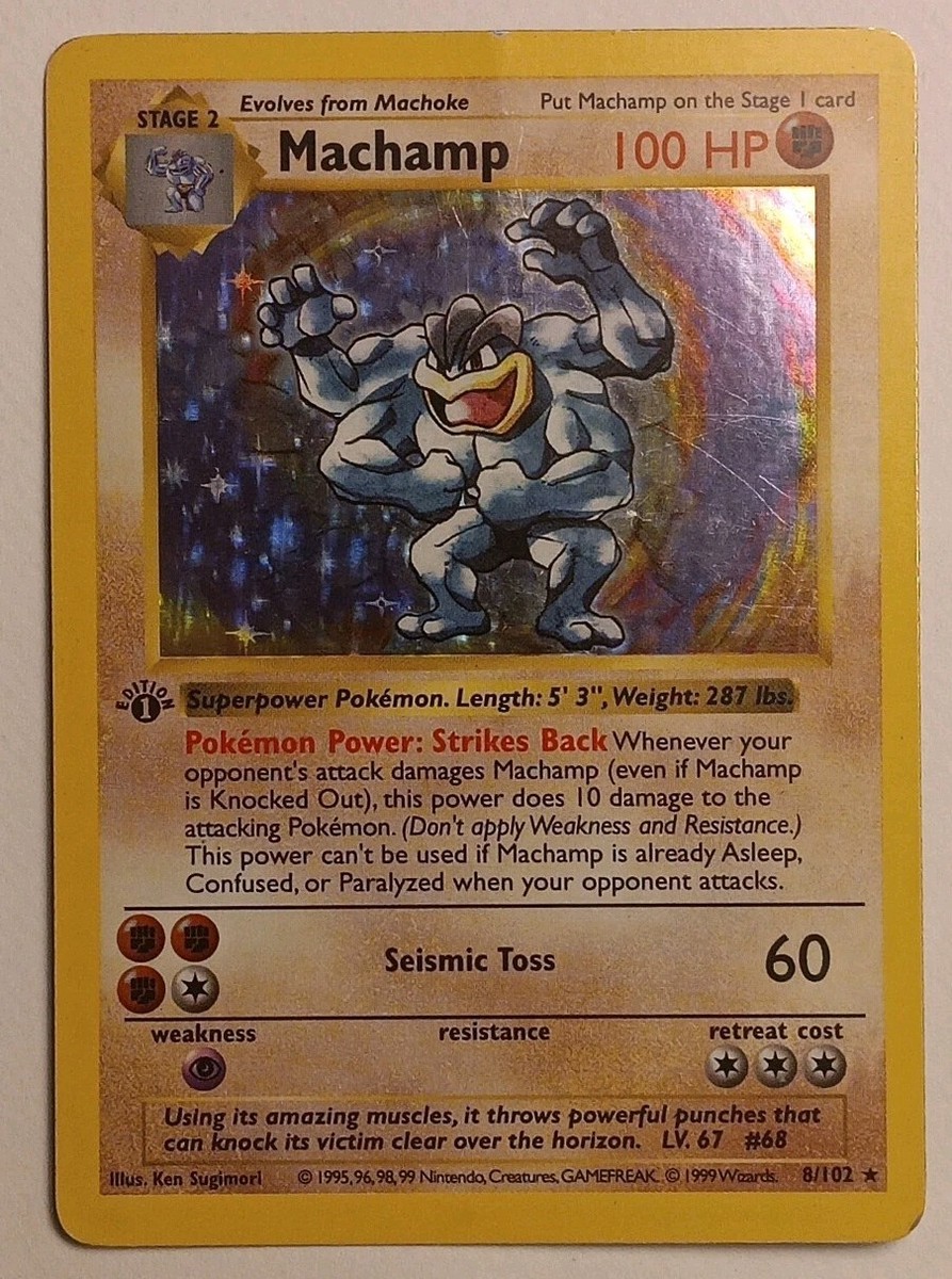1st Edition Shadowless Machamp 8/102 Base Set Holo Rare Vintage