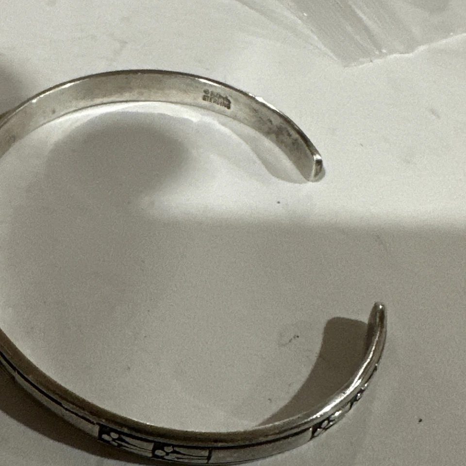 Ed Levin arts and crafts slender sterling silver cuff signed vintage bracelet 6” - Image 3 of 3