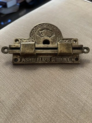 Antique Victorian Brass Sliding Bathroom Restroom Door Lock Bolt Ashwell’s - Image 1 of 4