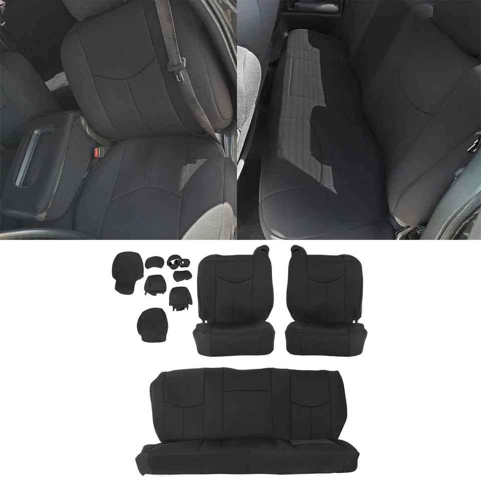 Full Set Seat Covers Black Cloth For Chevy Silverado 1500 Extended Cab 1999-2006 Foto 2 de 4