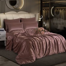 Luxury 6 PCS Satin Silk Bedding Set Fitted Sheet Duvet Cover & Pillowcases
