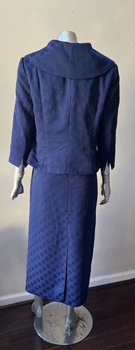 Polka Dot Shadow print 2 Piece Long Ankle skirt Navy Blue Set Suit 8 - Picture 5 of 5
