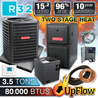 Goodman 3.5 Ton Air Conditioner & Upflow 96% 80K BTU 2 Stage Gas Furnace System