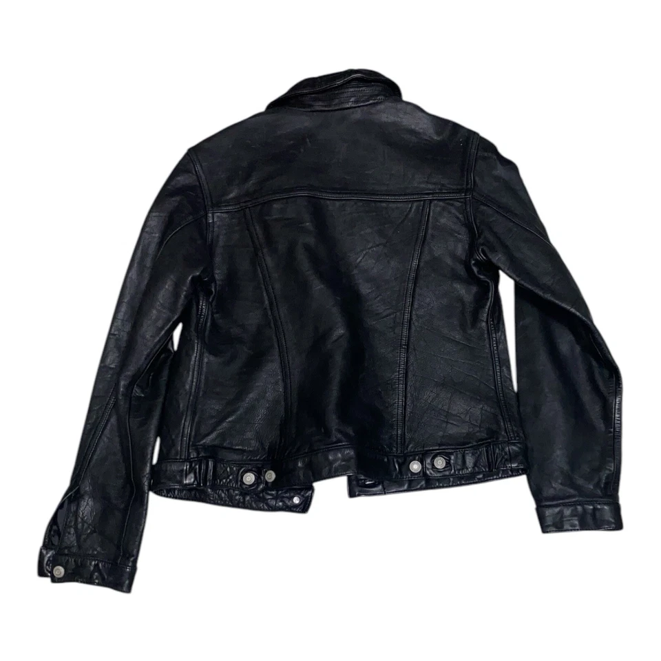 vintage GAP trucker LEATHER jacket size Small 1999 y2k motorcycle SUPER NICE - Image 3 of 4