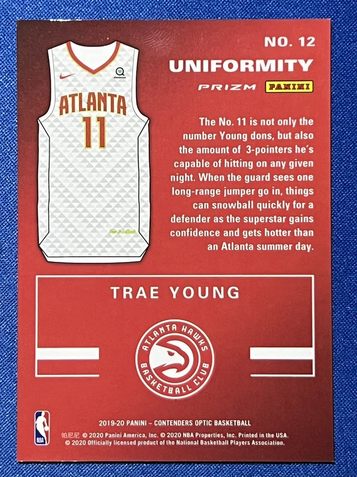 2019-20 Panini Contenders Optic TRAE YOUNG Uniformity Red Ice #12 Atlanta Hawks - Image 4 of 4