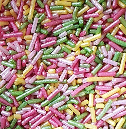 A Pinch Of Pink, Yellow & Green Glimmer Strands Edible Cake Topper Sprinkles 30g