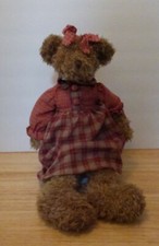 Russ Berrie Teddy Bear, Serina, Red Plaid Dress and Bow, 16"