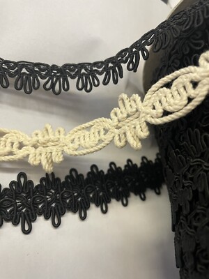 2 Y  Black , Natural Gimp Loop braided 1trim 1/2'' 1  1/8'' doll craft upholstery
