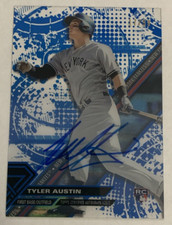 Tyler Austin AUTOGRAPHED RC rookie card, 2017 Topps High Tek Blue Rainbow; SN50