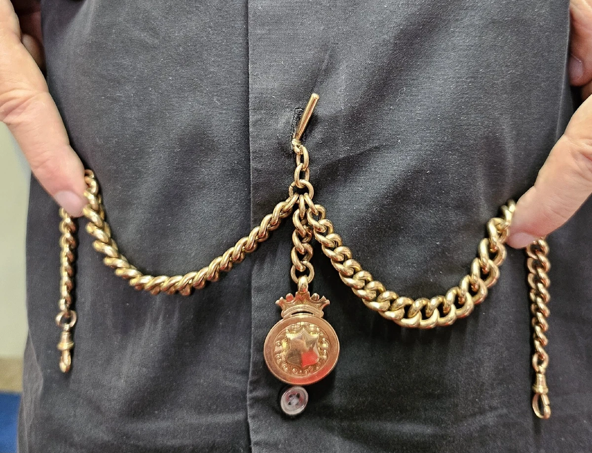 9ct rose gold top double albert chain