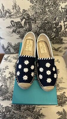 Jack Rogers Palmer Espadrilles, Navy Blue w/ white leather floral stitching