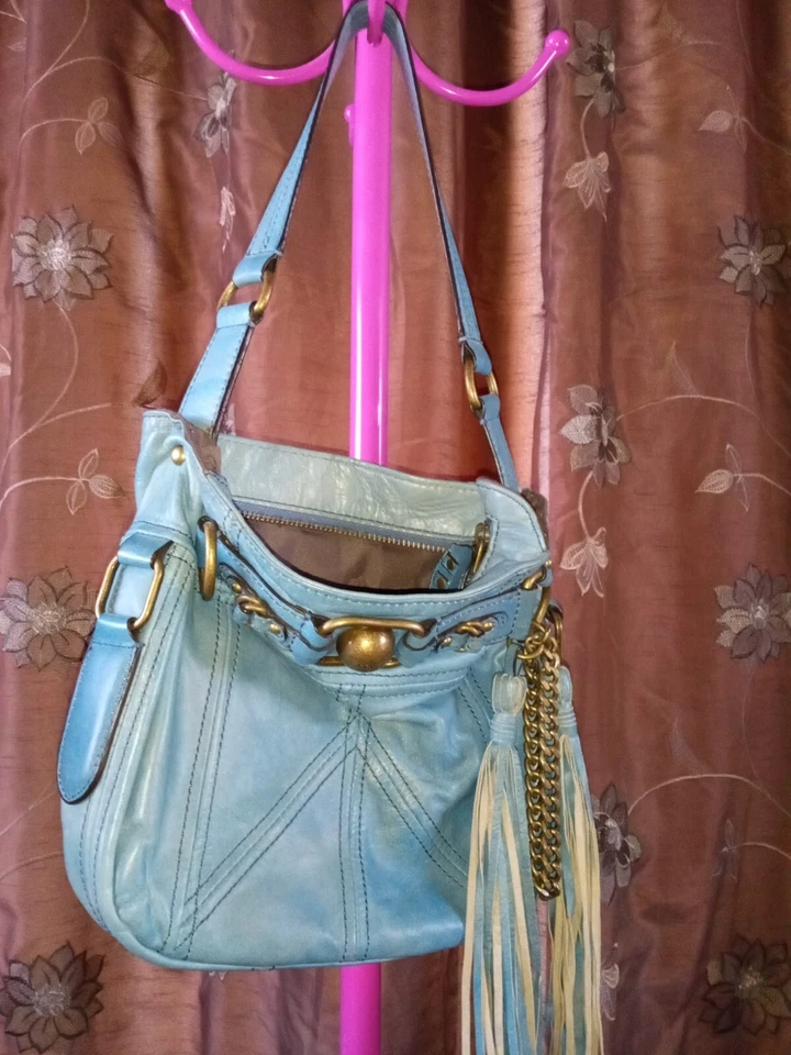 Y2K винтажный подлинный JUICY COUTURE синий кожаная сумка в превосходном состоянии! - Изображение 2 из 4