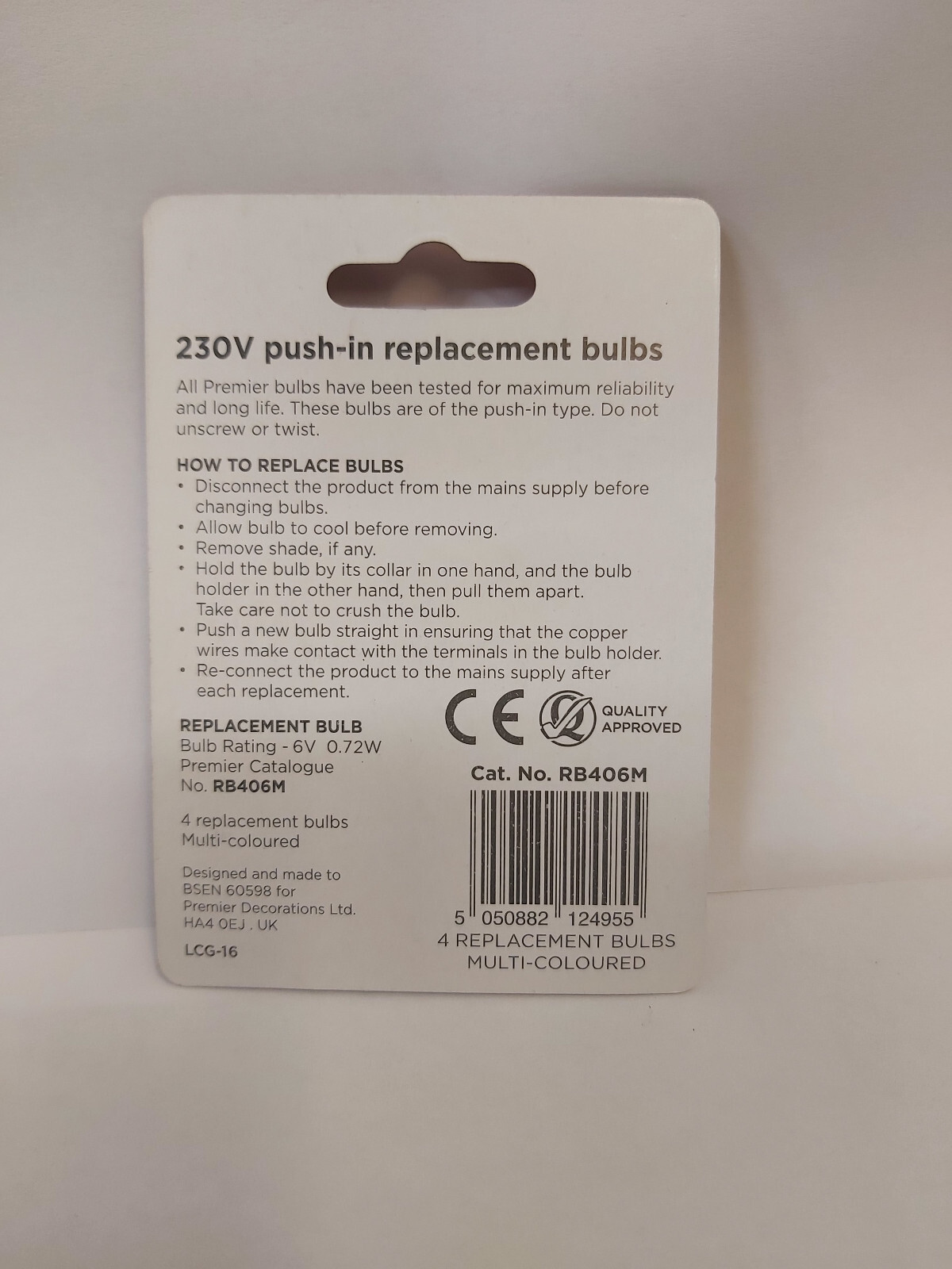 Premier RB406M MK4, 1 x Pack of 4 Coloured Spare Christmas Light Bulbs