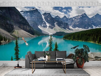 3D River Forest Mountain Landscape Wallpaper Wall Murals Removable Wallpaper