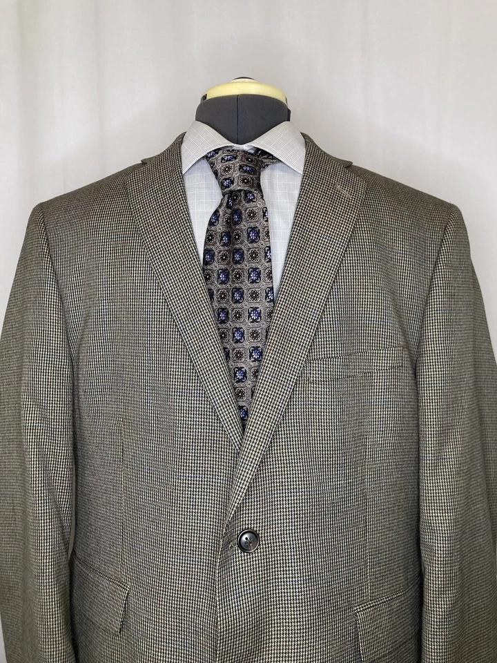 Adolfo Mens Sport Coat Blazer Suit Jacket 42S 46" Beige Houndstooth 2 Button - Image 2 of 4