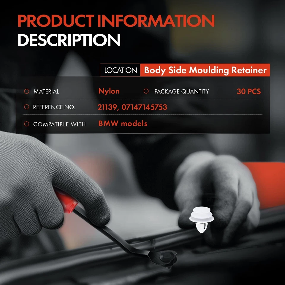30 piezas clips de retención de molduras de panel de puerta de nailon de 9,5 mm con sellador para BMW F07 F10 E70 Foto 2 de 4