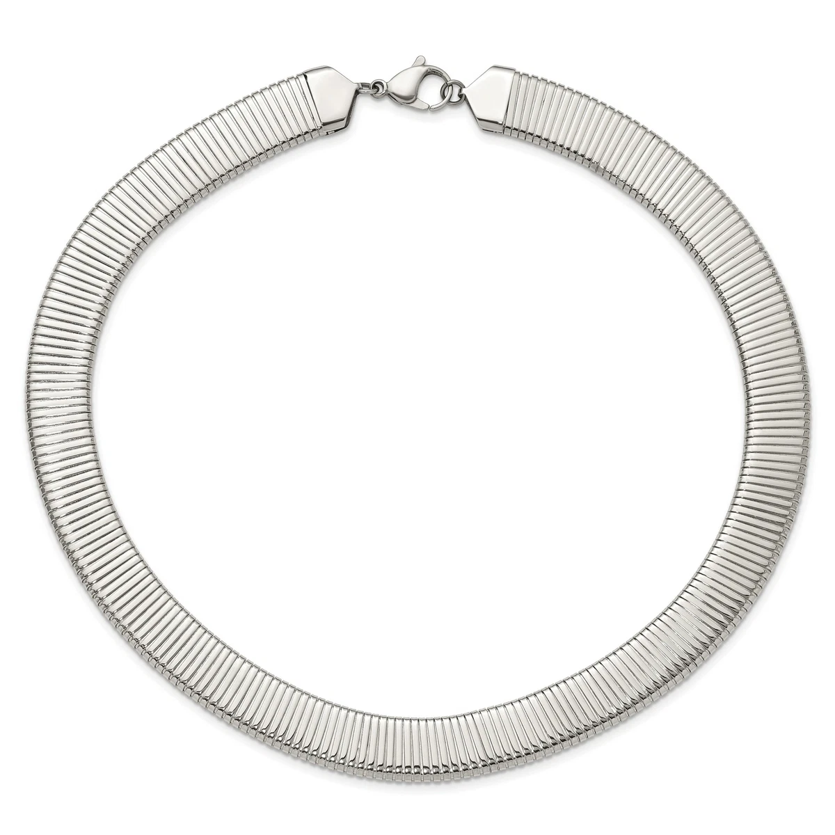Stainless Steel 15mm Mens Polished and Textured Omega Chain