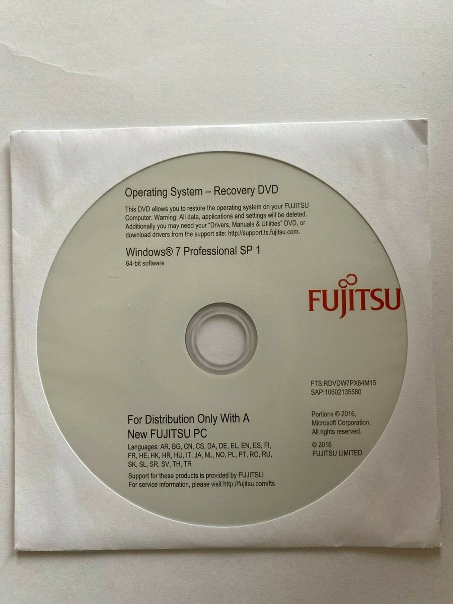 Fujitsu Windows 7 Professional SP1 Recovery DVD 64-bit 2016 | eBay