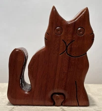 Wooden Cat Secret 3D Puzzle Box - 4 Pieces - 5" Tall