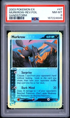 2003 POKEMON EX SANDSTORM #47 MURKROW-REVERSE FOIL PSA 8