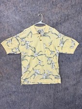 VTG Tommy Bahama Shirt Mens Medium Yellow Hawaiian Floral Polo Beach