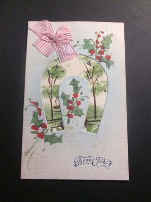 Fancy Postcard Horseshoe & Pink Ribbon