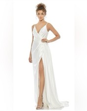 White Satin Sleeveless V-Neck A-Line Full-Length Wedding Dress Size 2 New