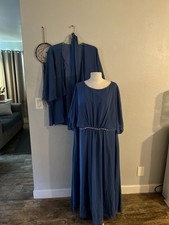 Alfred Angelo Beaded Waist Chiffon Gown/Sheer Button Back and Jacket, Steel Blue