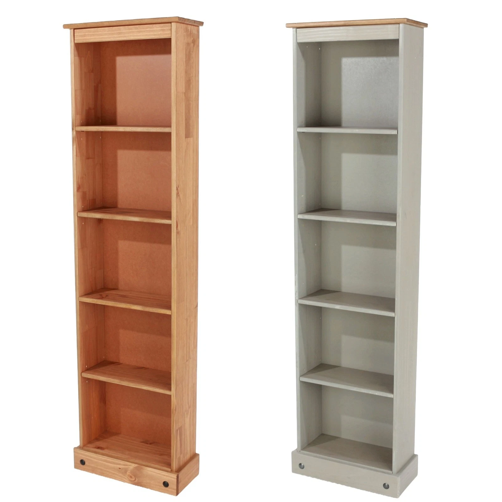 Premium Corona Tall Narrow Bookcase, Grey or Antique Waxed Pine - Space-Saving