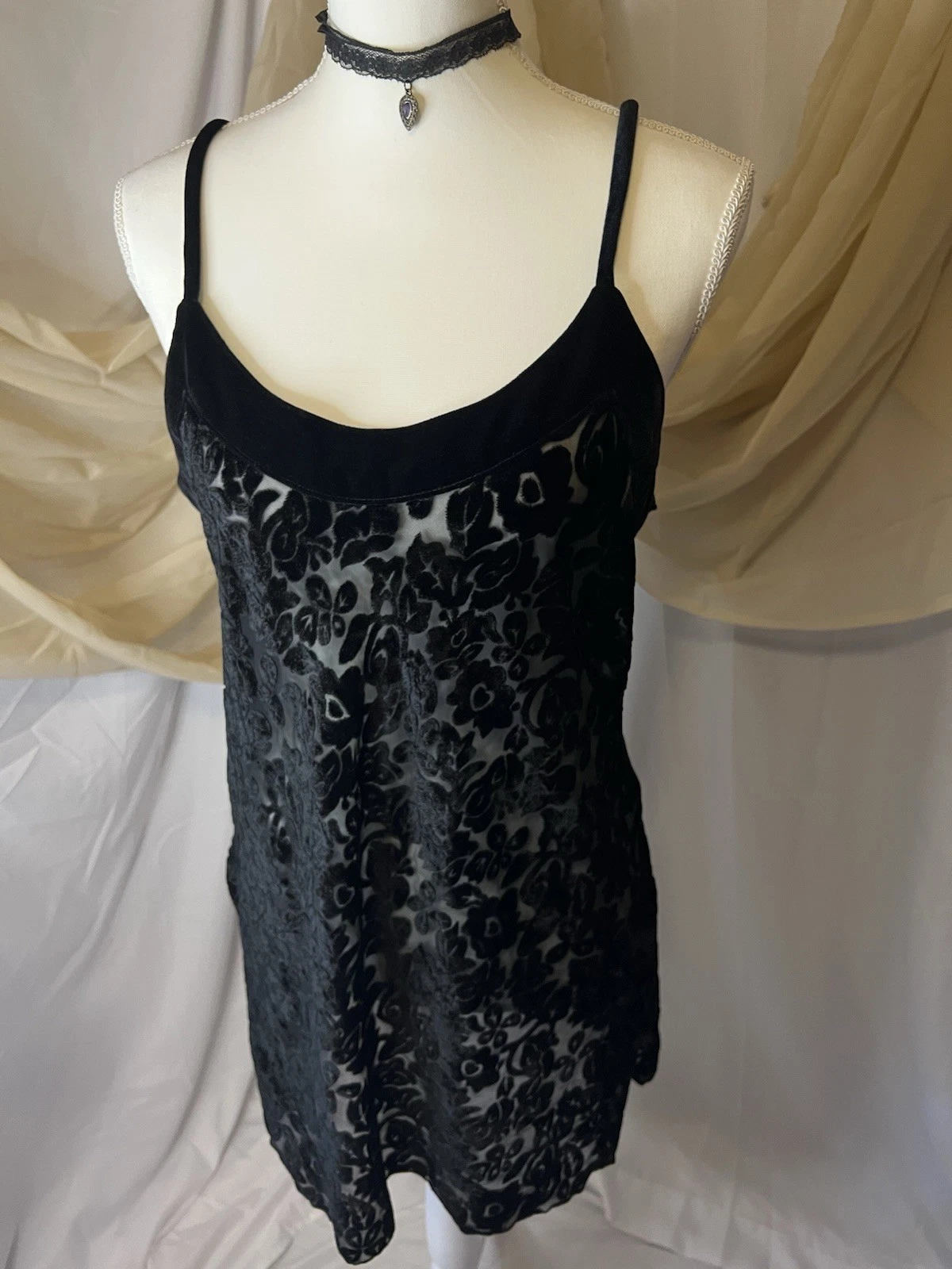 UNDERCOVER Abito vintage anni 90 Victoria's Secret etichetta oro floreale burnout velluto slip gotico taglia M