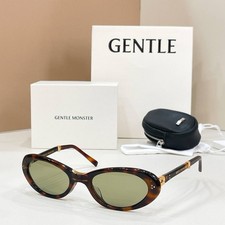 Gentle Monster Oval Sunglasses Tortoise Brown Acetate Frame Green Tinted Lenses