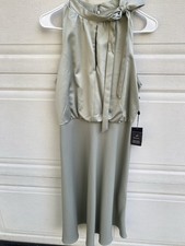 Adrianna Papell Dress Women's sz 8 Green Willow Satin Crepe Halter Bias Dress