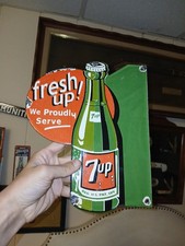 DE COLECCIÓN 7UP SODA POP PORCELANA LETRERO GASOLINERA SIETE ACEITE DE MOTOR PEPSI COLA
