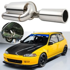 Twin Loop Exhaust Muffler 2.5 Inlet 4 Outlet Tip For Honda Civic Eg6 Ek4 Ef8
