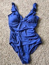 NWOT 135 Lauren Ralph Lauren Ruffled Ruched Slimming One-Piece Swimsuit Size 16