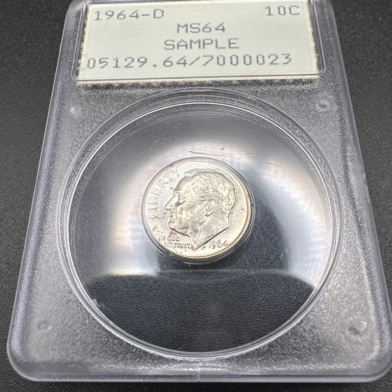 1964-D Roosevelt Silver Dime PCGS Rattler Sample Slab MS64