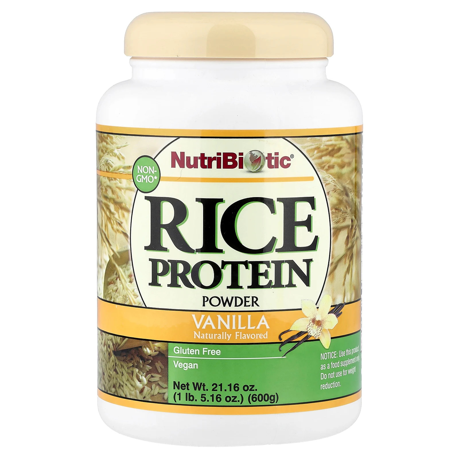 NutriBiotic Raw Rice Protein Vanilla 1 фунт 5 унций 600 г Без яиц, без глютена