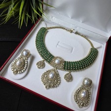 Statement Emerald & Mother of Pearl Bridal Set with Victorian finish Jewellery