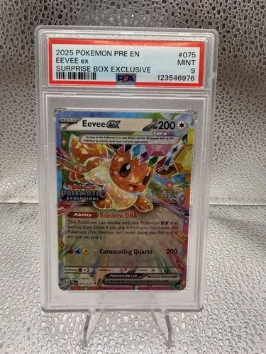 Eevee EX Stamped Prismatic Evolutions 075/131 Exclusive Suprise Box PSA 9